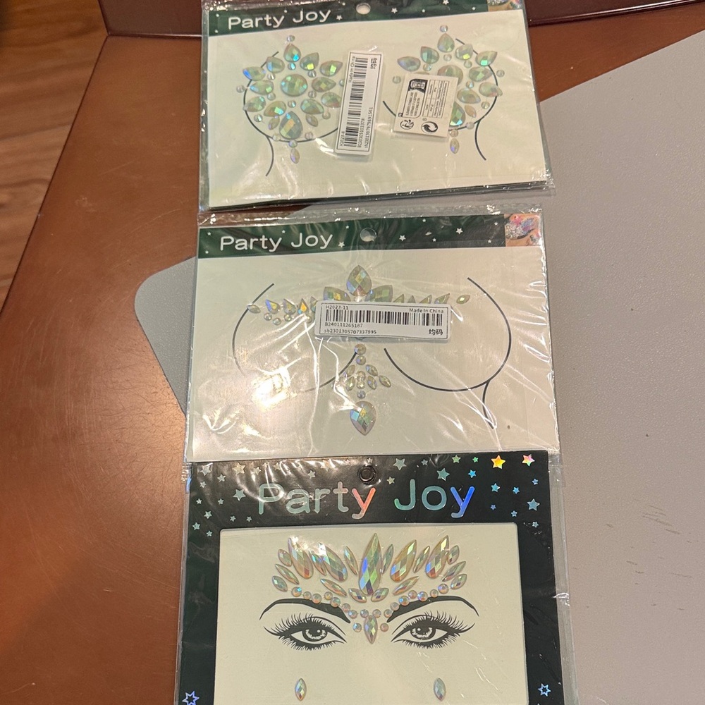 Iridescent Face Gem Sticker Set - Holographic Silver